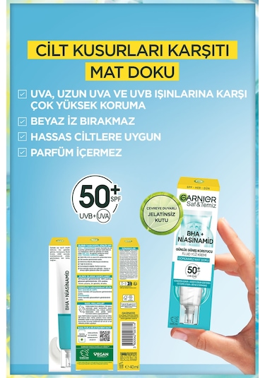 Garnier BHA + Niasinamid Fluid Günlük Güneş Koruyucu Yüz Kremi SPF50+ 40 ML