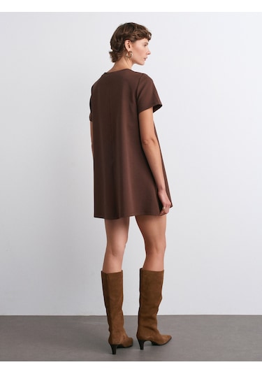 Dilvin 91523 Kısa Kollu Mini Elbise-açık Kahve Açık Kahve