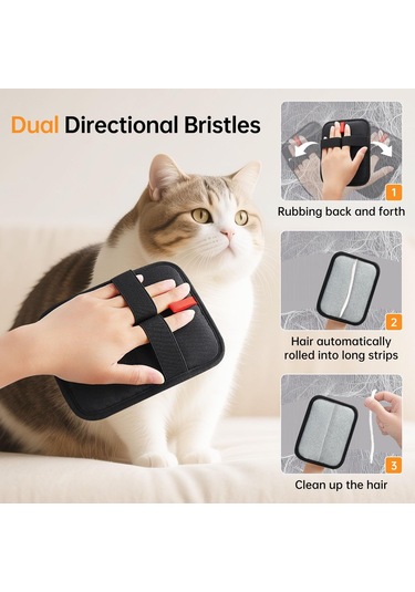 Springsun Kediler Ve Köpekler İçin Elektrostatik Tüy Alma Eldiveni - Tekrarlı Kullanım, Koltuk Döşeme Halı Temizleme Aracı Siyah