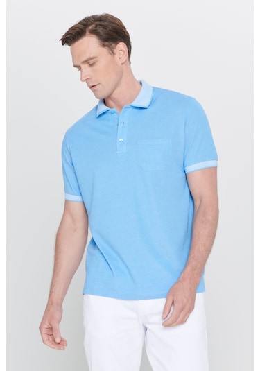 Ac&Co / Altınyıldız Classics Polo Yaka Cepli Regular Fit Bol Kesim Düz Tişört - 465117502 Mavi