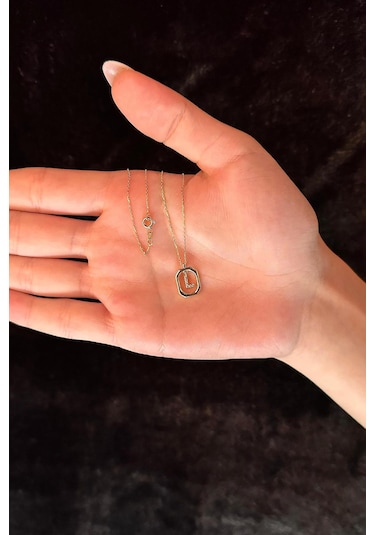 14 Ayar Altın Taşlı L Harfli Kolye 001