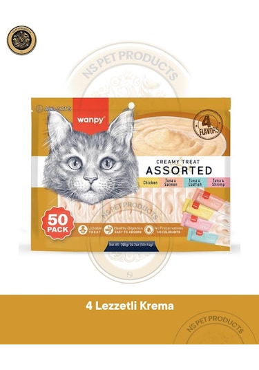 Wanpy Karışık 4 Lezzetli Krema Kedi Ödülü 50x14gr