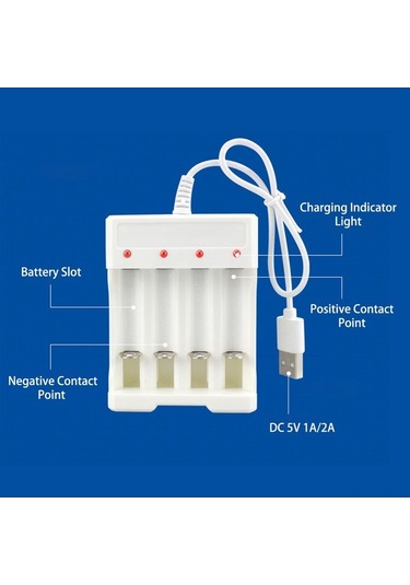 Ulzyvf Hızlı Şarjlı 4 Yuvalı Aa Aaa Pil Şarj Cihazı - Usb Bağlantılı Beyaz Beyaz