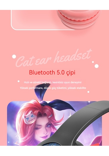 P47m Cat Ear Çocuk Baş-kulak Bluetooth Kulaklık-siyah
