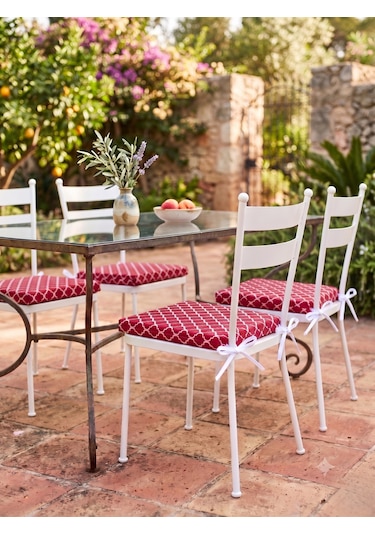 2 Adet 40x40 Cm Kırmızı Bağcıklı Sandalye Minderi Pamuk Polyester Mutfak Ve Bahçe Minderi