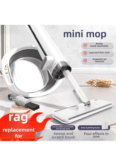 Hombey El Yıkamadan Kurtarır Mini Düz Tabaklı Mop - Masa, Mutfak, Banyo İçin Su Emici Hafif Tasarım Beyaz, 2 Bezli Standart Diğer