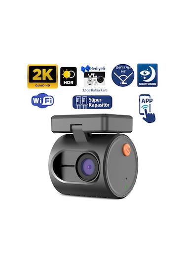 Kawa Mini 3 Gen2 2k 1296p Wifi 145 Geniş Açı Gece Görüşlü 32gb Hafıza Kartlı Akıllı Araç Kamerası