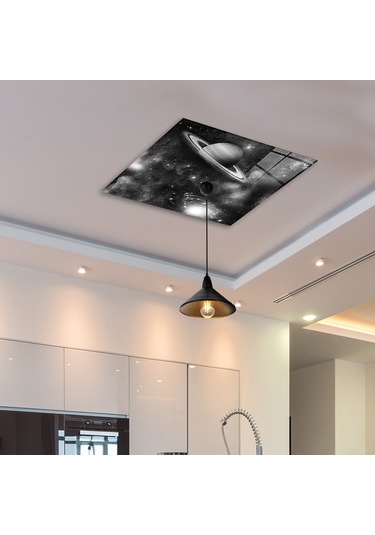 Cam Avize Göbeği | Galaksi Desen | Siyah Beyaz Fon | 50cm x 50cm Galaksi Desen - Beyaz - Siyah