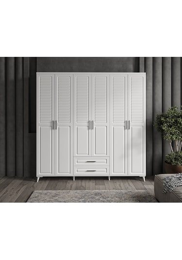 GuneyStore Sanat 6 Kapaklı Komple MDF Beyaz Gardırop