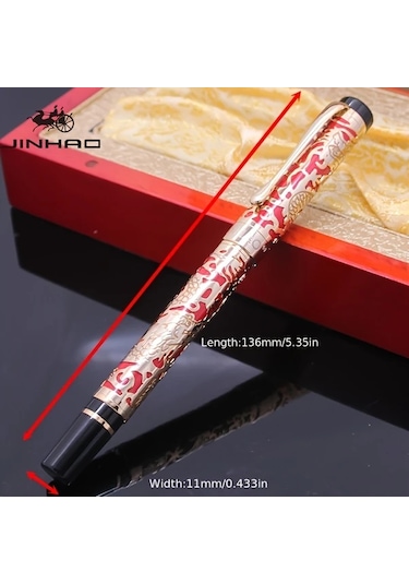 Oldfriend Jinhao 5000 Vintage Sarı Oyma Ejderha Lüks Dolma Kalem İnce Uç Hediye Sarı Oyma