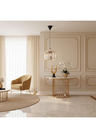Kristal Taşlı Tekli Gold Avize