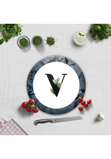 Decorita Cam Kesme Tahtası - Cam Kesme Tablası - Harfli Tasarım V Çap 32 CM