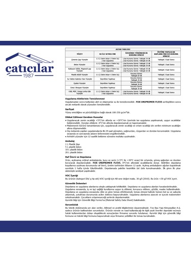 Su Yalıtımından Önce Sürülerek Uygulanan Astar / Fox Uniprimer Fl555