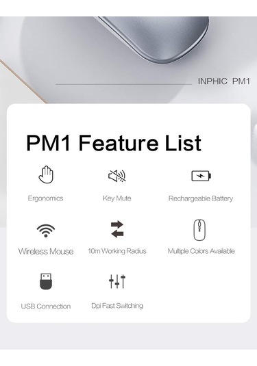 Kablosuz Fare İnce Mini Sessiz Şarj Edilebilir 2.4g Usb Alıcı 1600dpı Gümüş Diğer