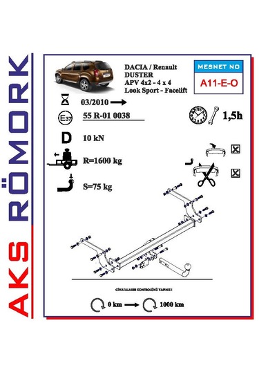 Dacia Duster Proje Dahil Çeki Demiri 2010 Ve Sonrası