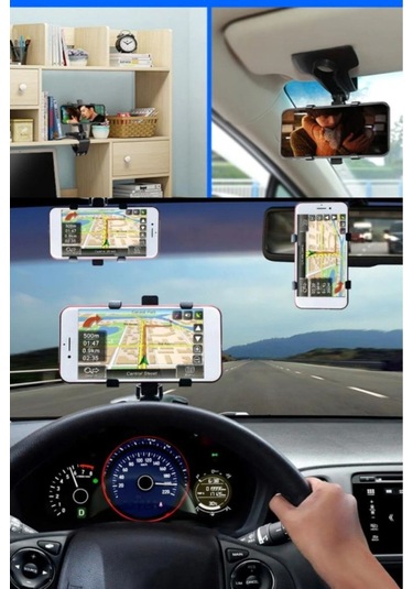 Araba Gösterge Üstüne Takılan Telefon Tutucu Torpido Dikiz Aynası Ve Güneşlik İçin Telefon Standı Ak