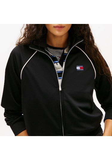 Tommy Hilfiger Jeans Badge Interlock Knit Track Kadın Siyah Ceket Dw0dw21930 Siyah