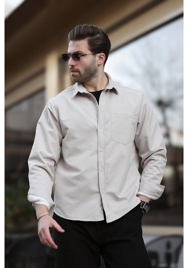 Madmext Bej İçi Polarlı Erkek Gömlek E6759 Bej