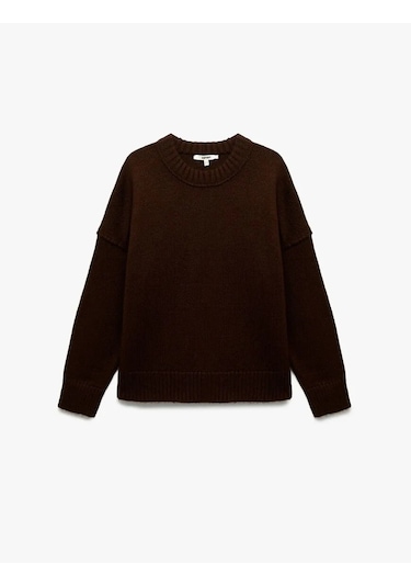 Koton Bisiklet Yaka Triko Kadın Oversize Kazak 6wak90177ht Kahverengi