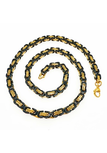 Çelik Kolye Kral Zincir Model 0.5 Mm Kalınlık 55 Cm Uzunluk Bizans Bağlantı Altın Sarısı Gold Siyah Black Gold - Siyah
