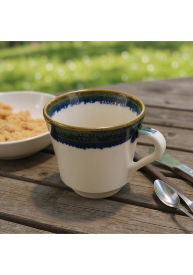 Seramik Kahve Kupası Beyaz-mavi