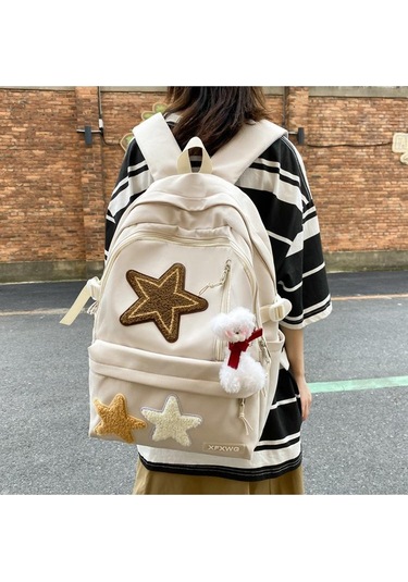 Bej Beş Köşeli Yıldız Sırt Çantası Kız Eğlence Bej