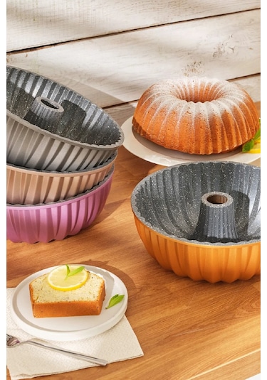 Emsan Griss Hardstone Döküm Kek Kalıbı Golden Pink 24 CM