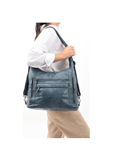 Suni Deri Yumuşak Dokumalı Sırt Omuz Çantası Mavi Model: 571-11-13b - Mavi