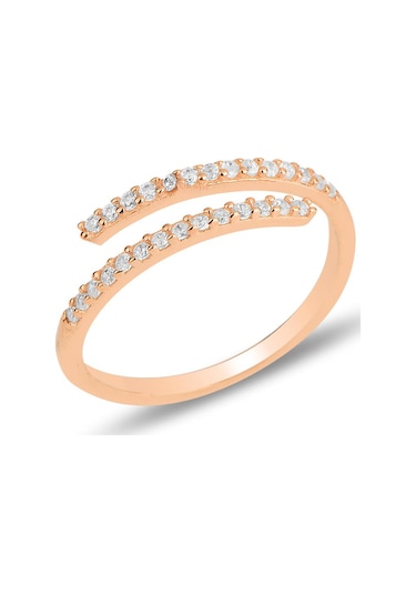 Gümüş Rose Zirkon Taşlı Üstten Ayarlamalı Yüzük