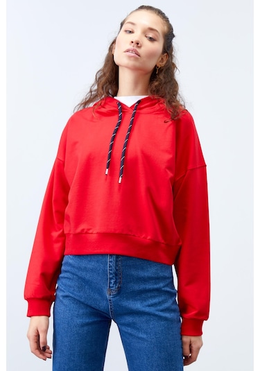 Tommy Life Kırmızı Uzun Kol Rahat Form Kapüşonlu Kadın Sweatshirt - 97115 Kırmızı Tommy Life Kırmızı Uzun Kol Rahat Form Kapüşonlu Kadın Sweatshirt - 97115 Kırmızı