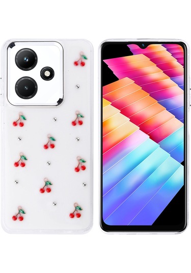 Ariatech İnfinix Hot 30i Kılıf Airbag Tasarımlı Simli Şeffaf Kutup Kapak - Kiraz Kiraz