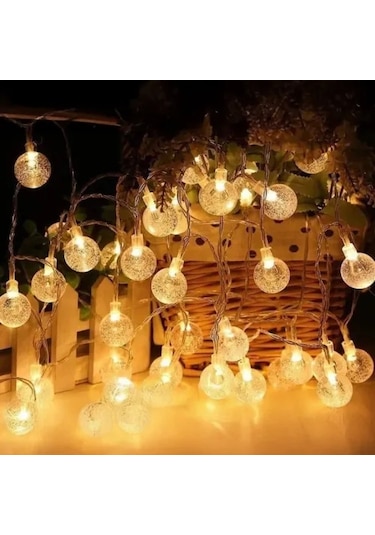 5m 28 Led Kristal Top Gün Işığı Şeffaf Kablo Fişli Eklemeli Çok Renkli