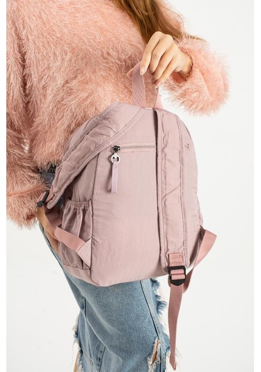 Kadın Sırt Çantası Ultra Hafif Poliamid Kumaş Su Geçirmez Çok Cepli Günlük Sırt Çantası 35 25 Cm Pembe