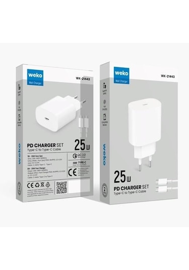 Weko Wk-27878 Note10 Beyaz 25 Watt Şarj Başlık Adaptörü + Type-c To Type-c Kablo