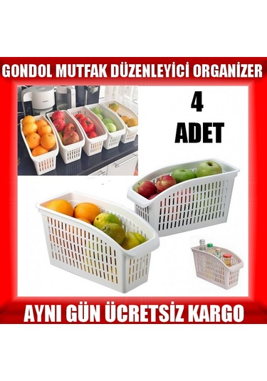 Gondol Buzdolabı İçi Düzenleyici Sepet 4 Adet + Mutfak Düzenleyic Beyaz