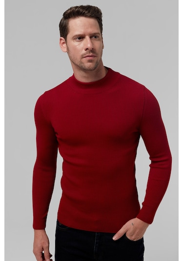 Twn Slim Fit Kırmızı Rib Örgü Kazak 5ec0606317701 601