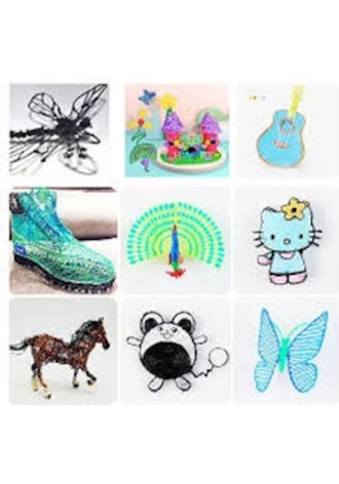 Mor Renk 3d Kalem + 25 Renk Toplam 25 Metre Pla Filament + Şablon