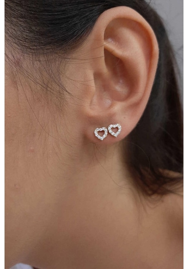 Fiyonk Kuyumculuk 14 Ayar Altın Swarovski Taşlı Kalp Küpe 001