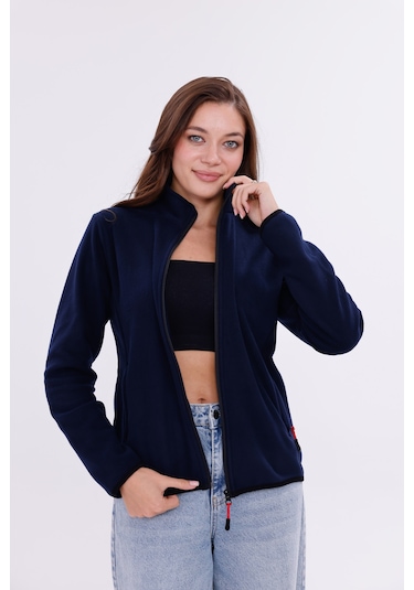 Monox Kadın Slim Fit Tam Fermuarlı Polar Ceket Lacivert