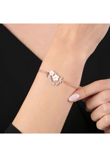 Mia Vento Manolya Çiçeği Işıltı Buklesi Rose Flowers Gümüş Bileklik