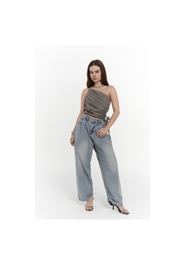 Calista Bağlamalı Gri Crop Gri