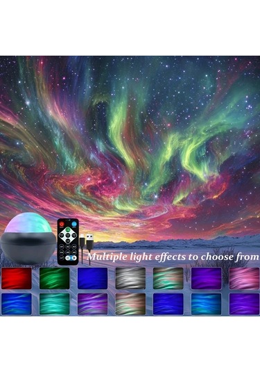 Honeybeeshop Siyah Aurora Borealis Yildizli Gokyuzu Projeksiyon 1 Bilgisayar Uzaktan Kumandali Led Gece Lambasi 7 Aydinlatma Etkisi