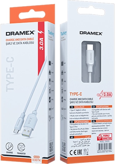 Dramex D30TK Type-C 3.0A 1M Şarj Data Kablosu