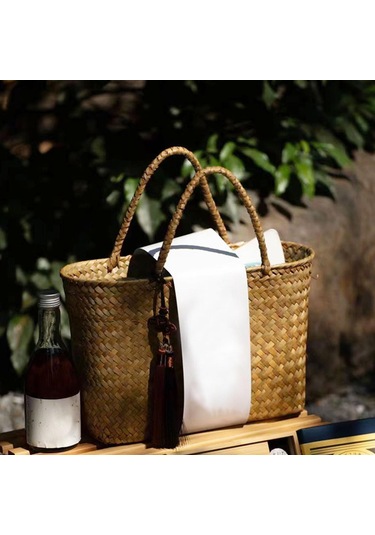 Suntek Kırsal Rattan Dokuma Çanta Şeker Torbaları Park Açık Kahverengi