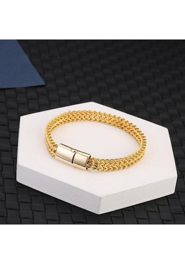 Altın Titanyum Çelik Yılan Zincir Manyetik Toka Erkek Takı Bilezik Bileklik Moda Takı 23cm