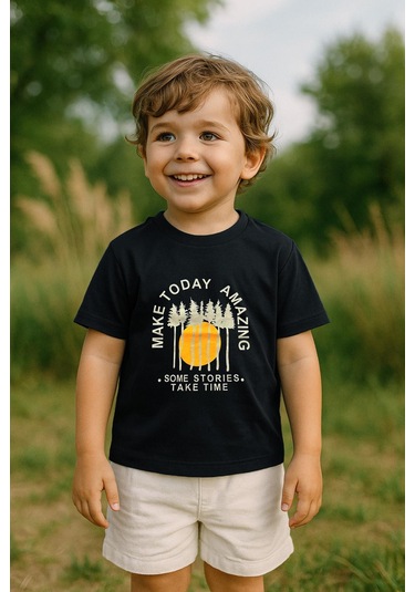 Erkek Çocuk %100 Pamuklu Baskılı Kısa Kollu Tişört - Siyah 3-4 Yaş 8-9 Yaş SIYAH