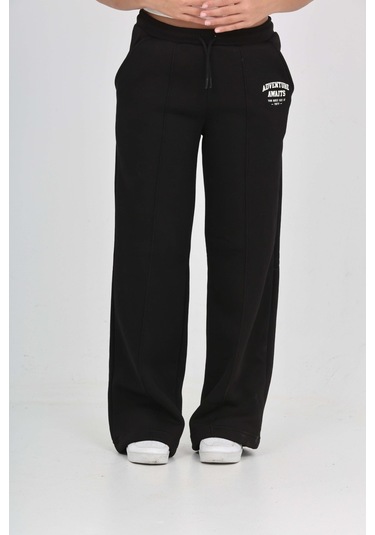 Toontoy Kız Çocuk Bol Paça Baskılı Eşofman Alt Siyah