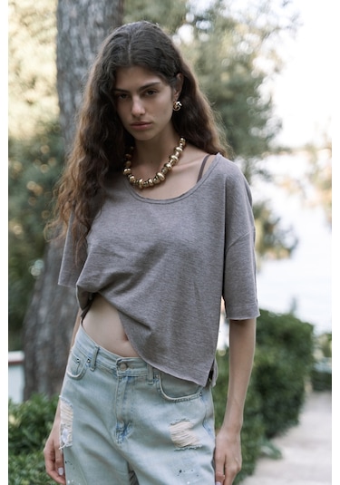 Bohemai Ripley Yarım Kol Vizon T-shirt Vizon