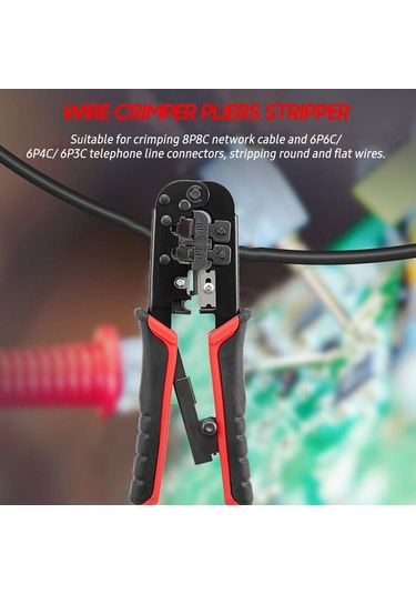 Gajeena Multifonksiyon Telsiz Pres Aleti: Kablolama, Kablop Kırma Ve Kesme - 8p/6p Ağ Ve Telefon Kabloları İçin - 7sq-568 Siyah+kırmızı