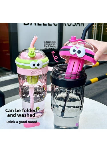 Dianziye Büyük Kapasite 1280ml Buzluklu Plastik Bardak, Çocuk Ve Genç Kadınlar İçin Seyahat İçin, Kartoon Pembe, Sürekli Soğuk İçecekler, Süper Lehimli